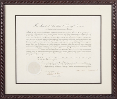 1907 President Theodore Roosevelt Signed 24x28 Framed Document (Beckett)